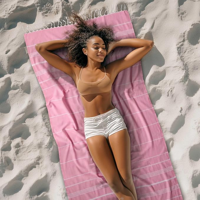 Cacala Lightweight and Thin Turkish Beach Towel 100% Cotton Sand-Free and - Image 2