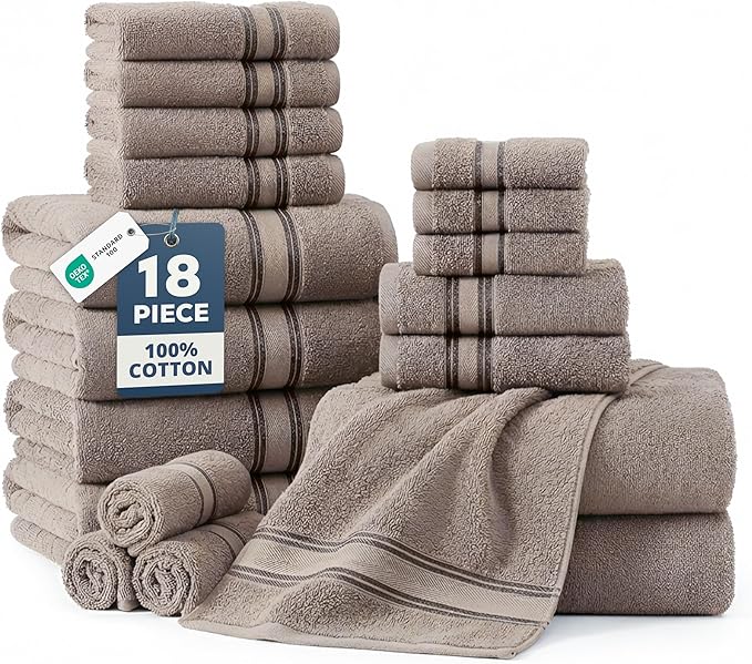 LANE LINEN Luxury 100% Cotton Towels Set 18 – Zero Twist, 6 Bath Towels by LaneLinen