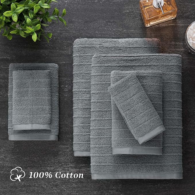 Welhome James 100% Cotton Textured Stripe Towels - Image 2