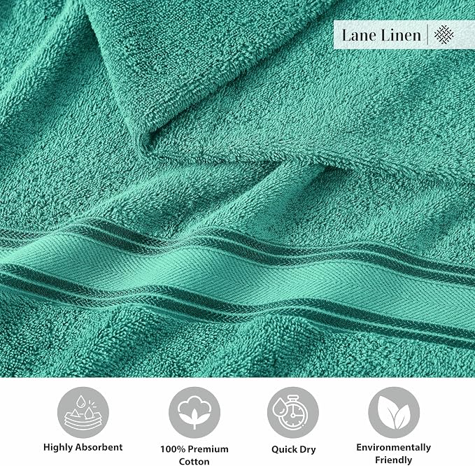 LANE LINEN Large Teal Cotton Bath Sheets, 4 Piece Set, Quick Dry, Super Soft - Image 6