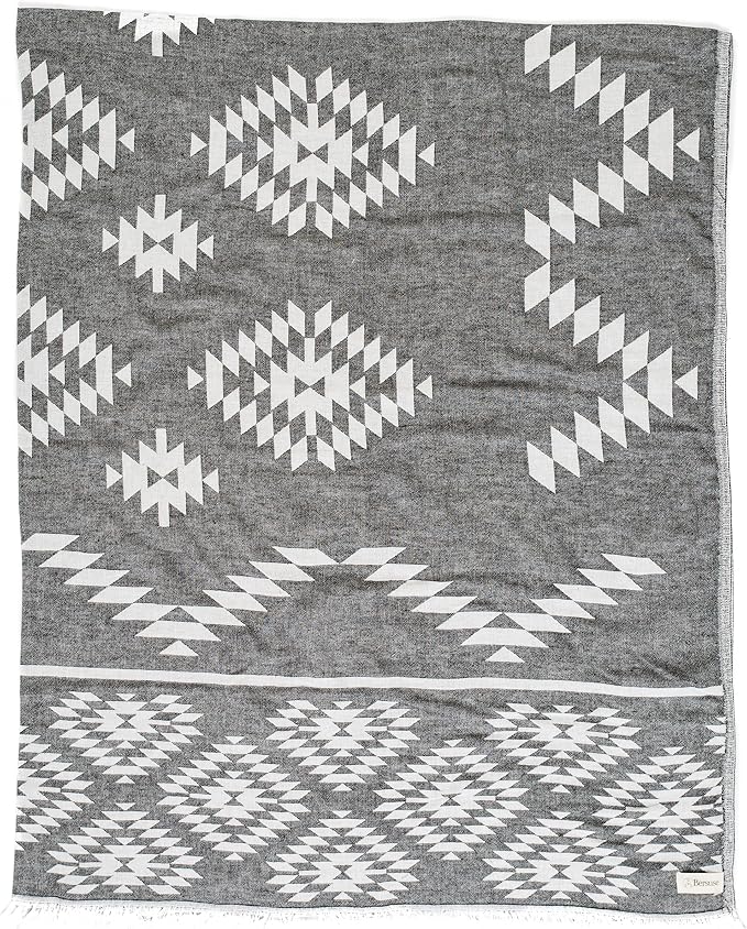 Bersuse 100% Cotton Teotihuacan XL Throw Blanket Turkish Towel Beach Blanket by Bersuse