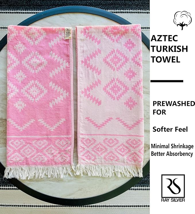 RAY SILVER Aztec Turkish Hand Towels Set of 2 100% Cotton Peshtemal Soft Feel - Image 7