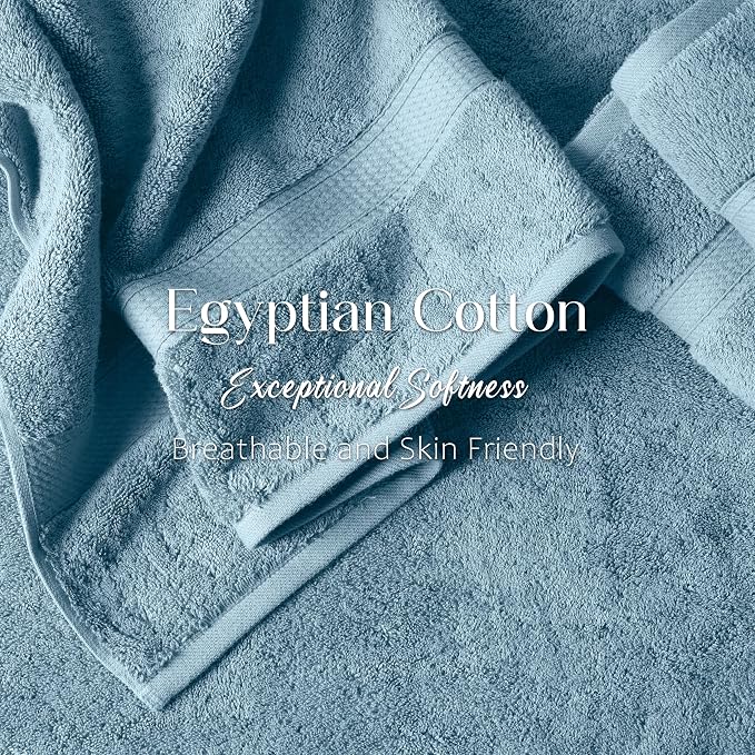 Superior Solid Egyptian Cotton Bath Towel Set, Denim Blue - Image 5