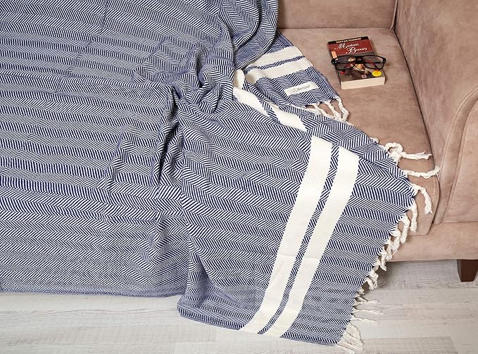 Bersuse 100% Cotton Herringbone XL Throw Blanket - Image 4