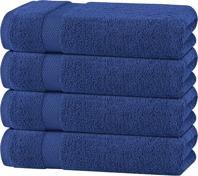 White Classic Navy Blue Bath Towels 27x54 Inch, Cotton Towel Set by WhiteClassic