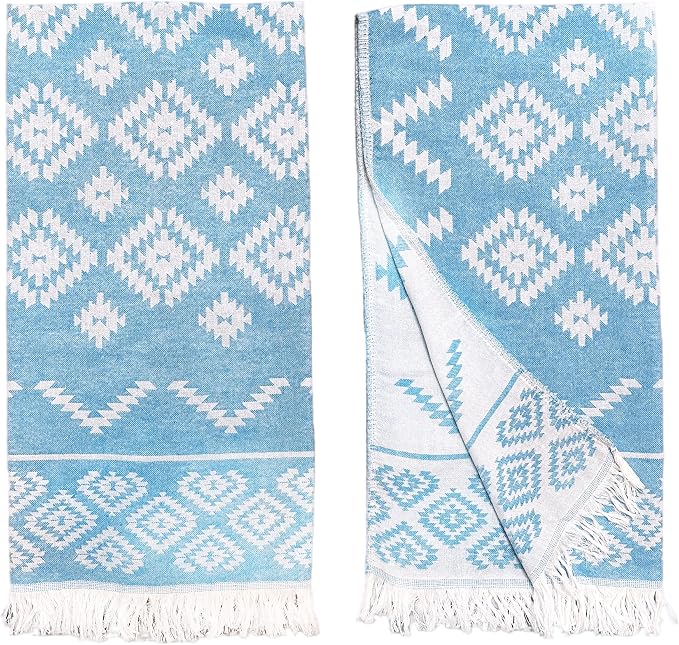 RAY SILVER Aztec Turkish Hand Towels Set of 2 100% Cotton Peshtemal Soft Feel by RaySilver