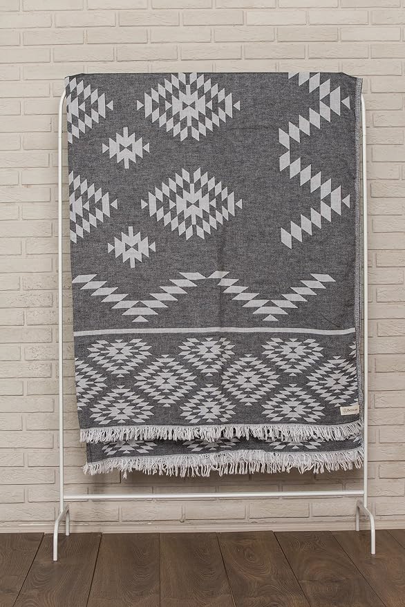 Bersuse 100% Cotton Teotihuacan XL Throw Blanket Turkish Towel Beach Blanket - Image 5