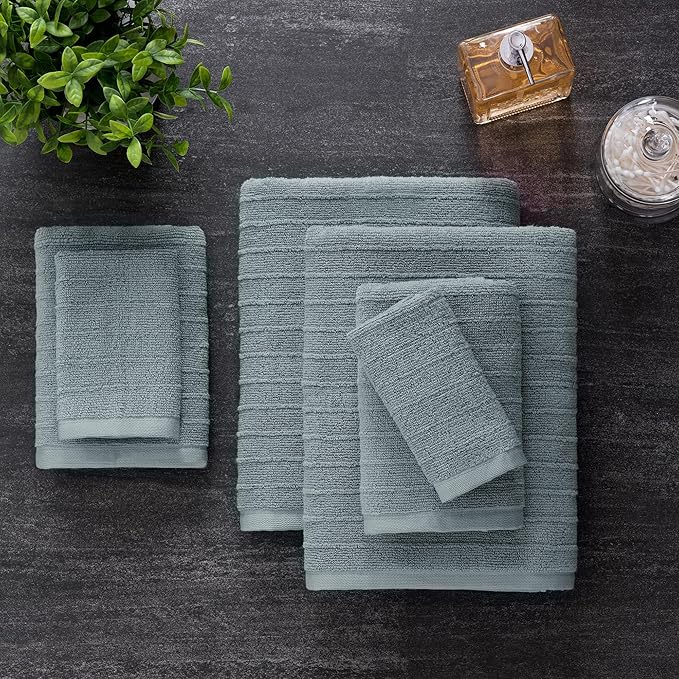 Welhome James 100% Cotton Textured Stripe Towel Set - Image 2