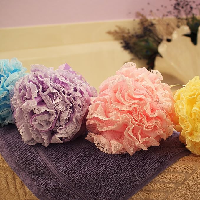Loofah-Bath-Sponge Lace-Mesh-Set // 2-Scrubs-in-1 by Shower Bouquet/Large Full - Image 8