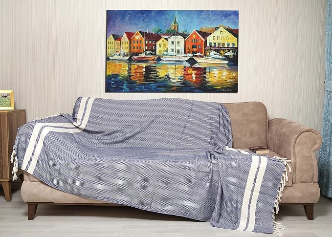 Bersuse 100% Cotton Herringbone XL Throw Blanket - Image 3