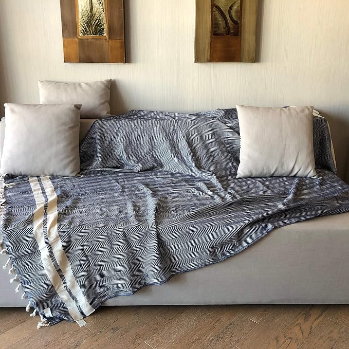 Bersuse 100% Cotton Herringbone XL Throw Blanket - Image 5
