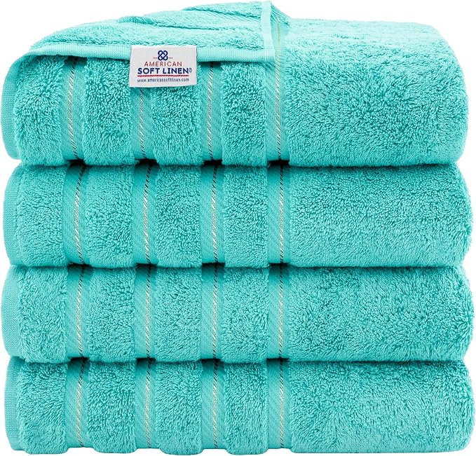 American Soft Linen Luxury 4 Piece Bath Towel Set, 600 GSM 100% Cotton Turkish by AmericanSoftLinen