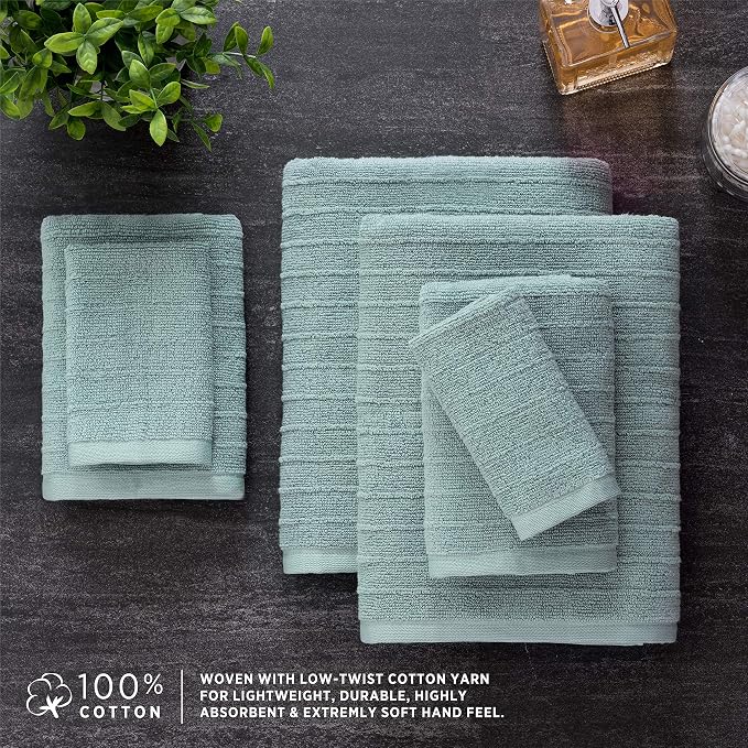 Welhome James 100% Cotton Textured Stripe Towel Set - Image 4