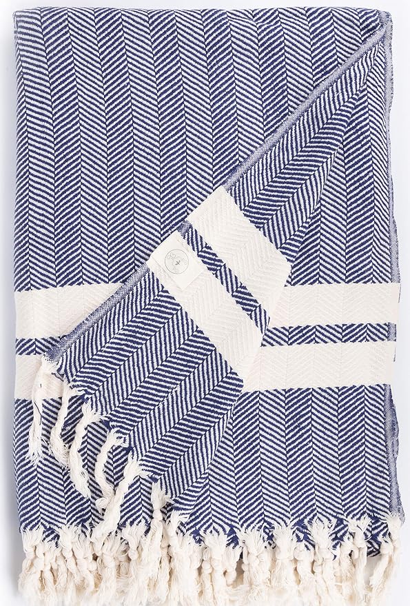 Bersuse 100% Cotton Herringbone XL Throw Blanket - Image 2