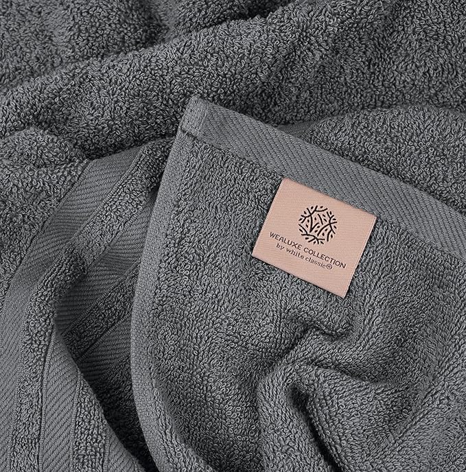 White Classic Wealuxe Grey Bath Towels Set of 4, Cotton Body Towel - Image 4